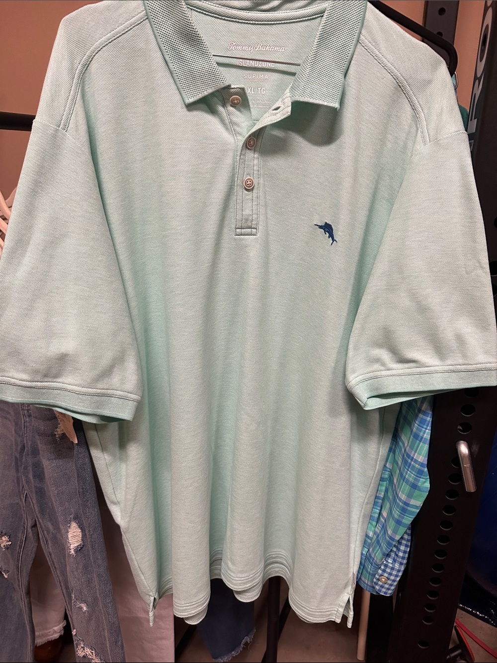 Tommy Bahama Emfielder Polo- super light mint color with blue logo